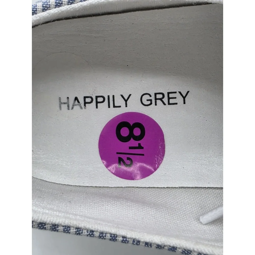 Happily Grey Yacht Sneakers Womens 8.5 Blue White Striped New Canvas Lace Up Low